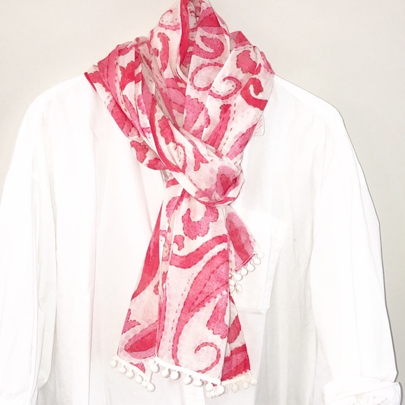 Tommy Hilfiger Accessories - Tommy Hilfiger Pom Pom Scarf Hot Pink Paisley NWOT